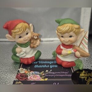 Vintage MCM Pixie Elf Figurine Set fun & Collectible HOMCO Elves with Toys
